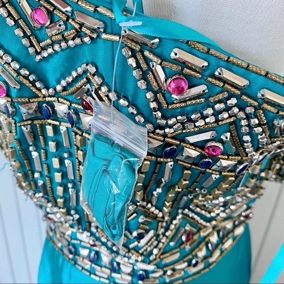 NWOT Mac Duggal Teal Beaded Strapless Long Gown Dress Formal Size 10 - Picture 8 of 16